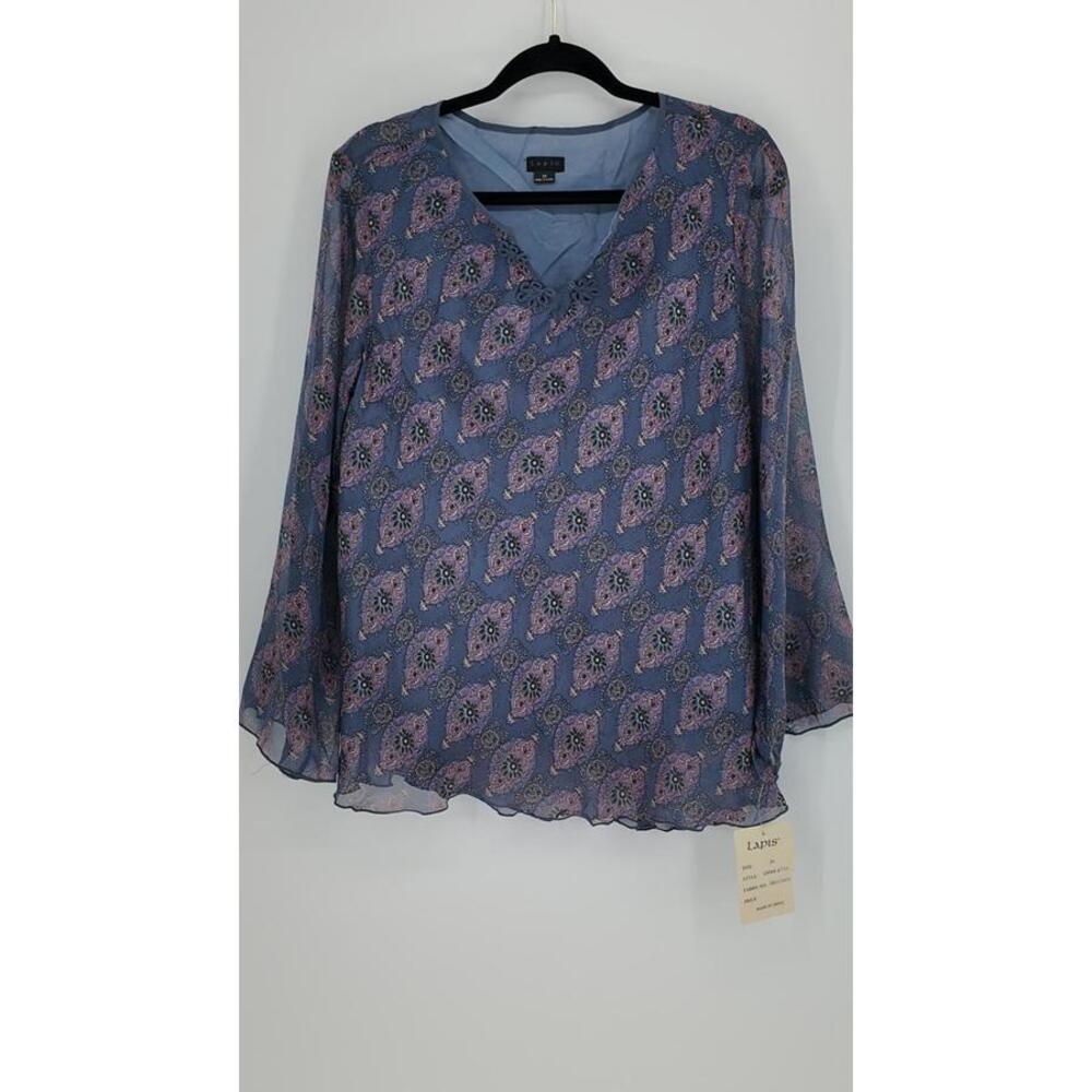 Lapis Women's 2X Blue Purple Floral Print Chiffon‎ Blouse Sheer Lightweight